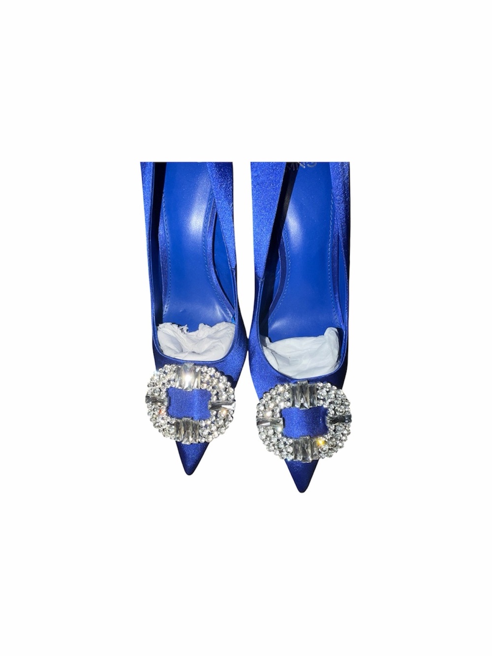 Mango MNG Blue Satin Crystal Buckle Pointed Toe Pumps Sz 37 - Picture 4 of 6